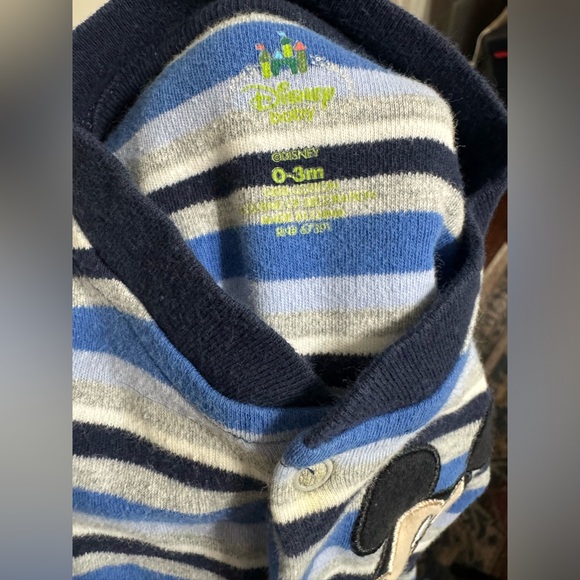 Disney Baby | Blue Striped Mickey Footed Sleeper | Size 0-3 Months - Picture 2 of 5